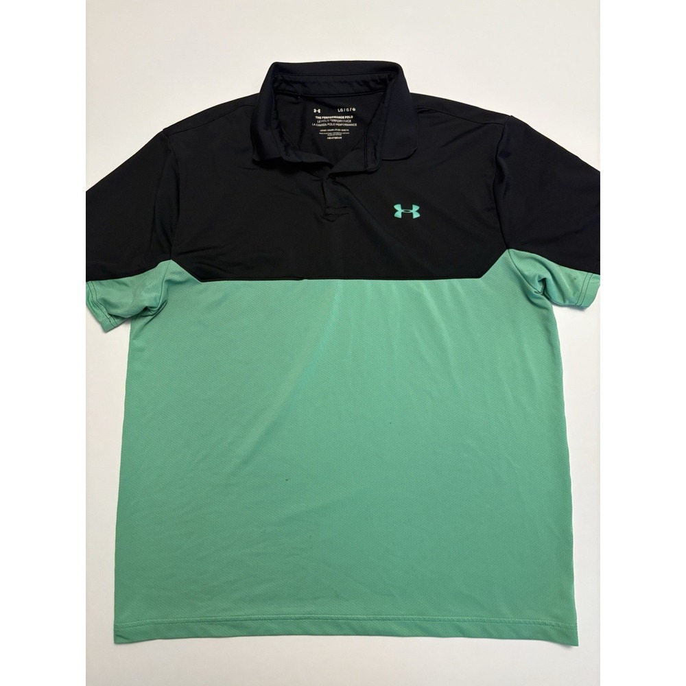 Under Armour Polo Shirt Mens L Black Green HeatGear Performance Colorblock
